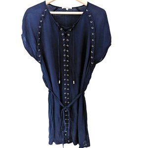 Les Petites... | Women's Navy Blue Mini Dress with Eyelet Detail | Size M French